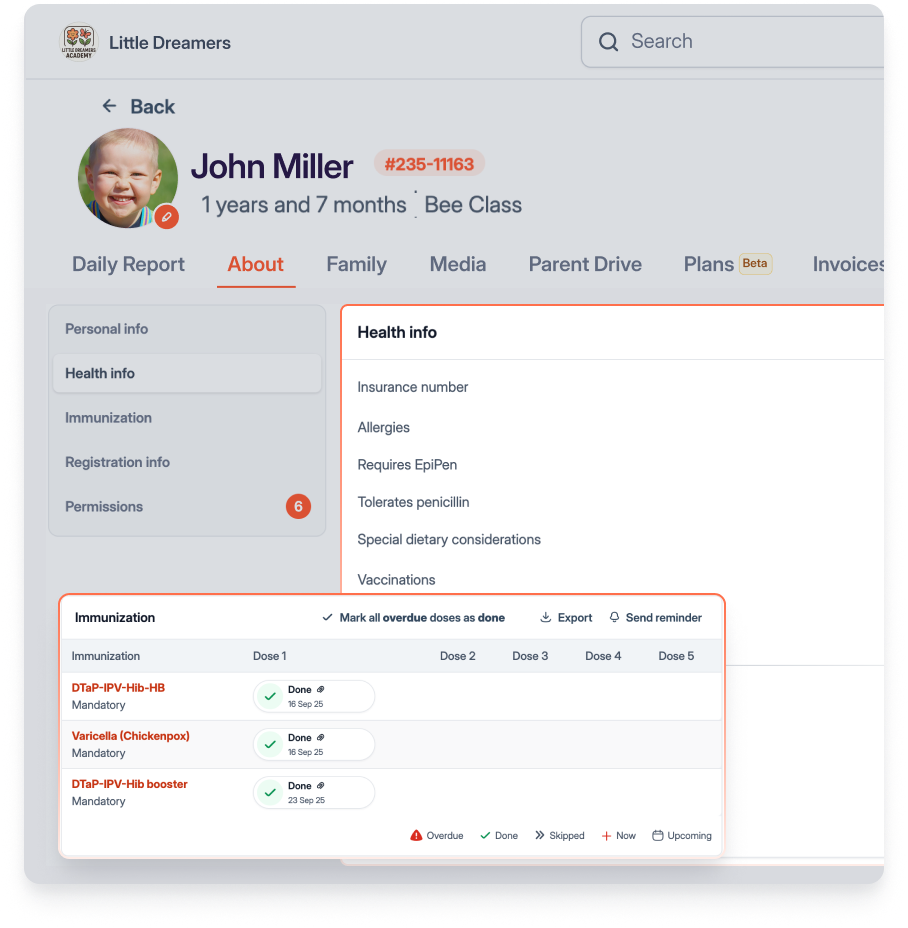 Immunization, Incident & Allergy tracking